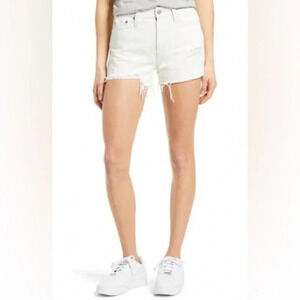AG Alexxis Short High-Rise wedge button fly white denim jean shorts frayed 27